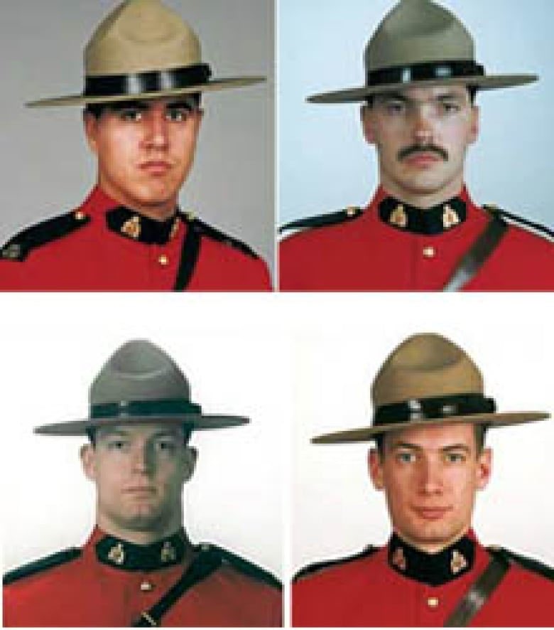Today marks fifteen years since RCMP Constables Leo Johnston, Anthony Gordon, Brock Myrol and Peter Schiemann were killed in Mayerthorpe. 
May their bravery and service to Albertans never be forgotten. #fallenfour #ableg