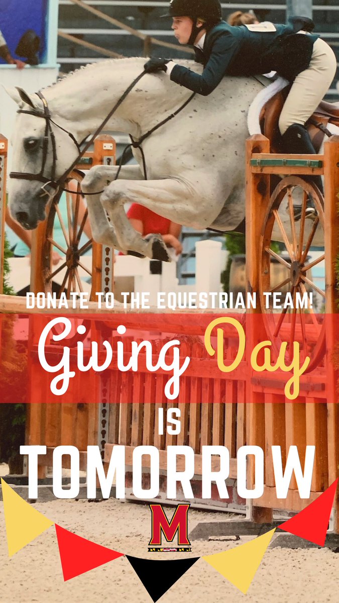 UMDEquestrian's tweet photo. ONE DAY until Giving Day 2020! ❤️💛🖤 We are so close to our tax-deductible day of fundraising! Please consider donating to the UMET. Donations can be given starting at MIDNIGHT! 🎉 
For more information, visit https://t.co/5wmrLoDtNp
#ClubSportsGivingDay #givingdayumd #rideihsa https://t.co/g7RuD0Stty