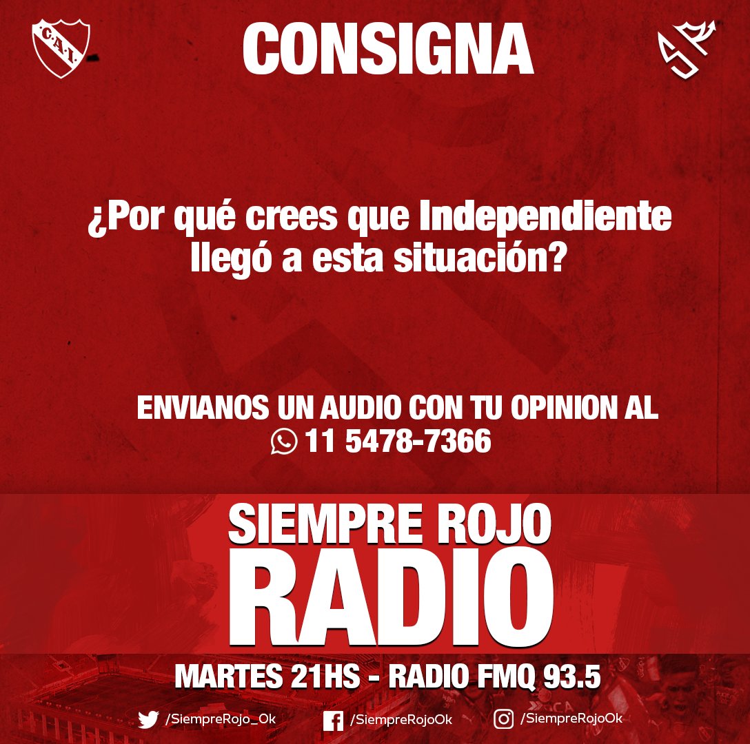 siemprerojo_ok's tweet photo. ¡Participá del programa con la #ConsignaSR!
¿Por qué creés que #Independiente llegó a esta situación?
Comentá en nuestras redes o dejanos un mensaje de audio.
#VamosRojo #TodosJuntos #TodoRojo #ReyDeCopas #OrgulloNacional #SiempreRojo
45 s https://t.co/P0NCxGbeTV