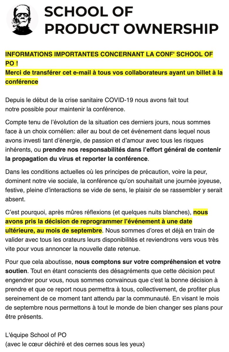 💔Avec le cœur déchiré et des cernes sous les yeux nous vous annonçons le report de La Conf' #schoolofpo à septembre   mailchi.mp/769e5260a641/i…