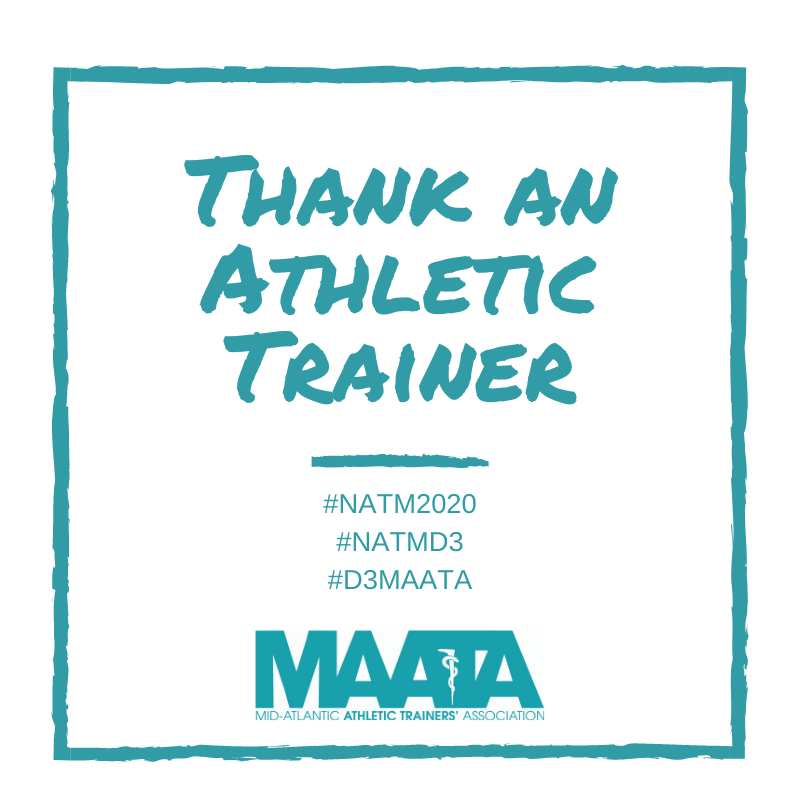 D3_MAATA's tweet photo. Happy #NATM2020!
Take a moment today to thank an #AthleticTrainer that has impacted and influenced you. Make sure you tag us in your post so we can share it on our social media feeds. #ThankAnAT #ATsImpactHealthcareThroughAction #HealthcareInAction #NATMD3 #D3MAATA https://t.co/nhU1PW7MAq