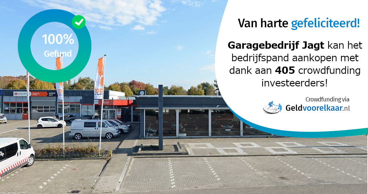 geldvoorelkaar's tweet photo. Wij feliciteren Garage Jagt en de investeerders in het #Crowdfunding project met een succesvolle funding! https://t.co/vhQWzw0XxQ https://t.co/nS1mduxGQ1