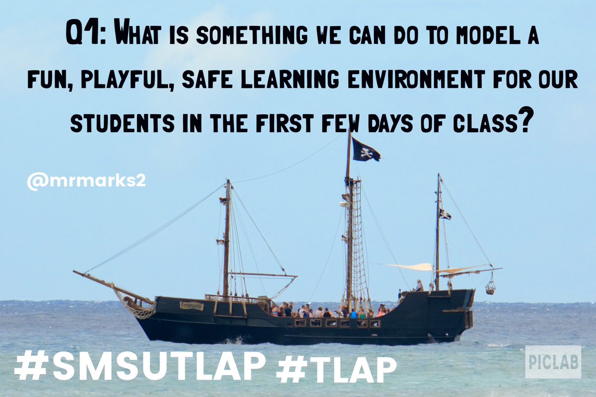 MrMarks2's tweet photo. Q1: what is something we can do to model a fun, playful, safe learning environment for our students in the first few days of class? #smsutlap #tlap https://t.co/irNNvDqCyx