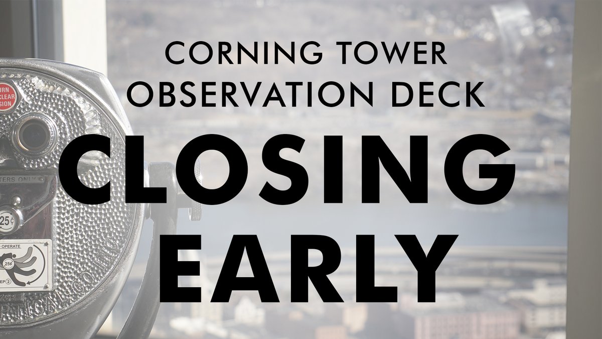 NYSCapitolVisit's tweet photo. The #CorningTower #ObservationDeck at the #EmpireStatePlaza will be CLOSING EARLY TODAY at 1:00 PM. https://t.co/bWRJoudbYy