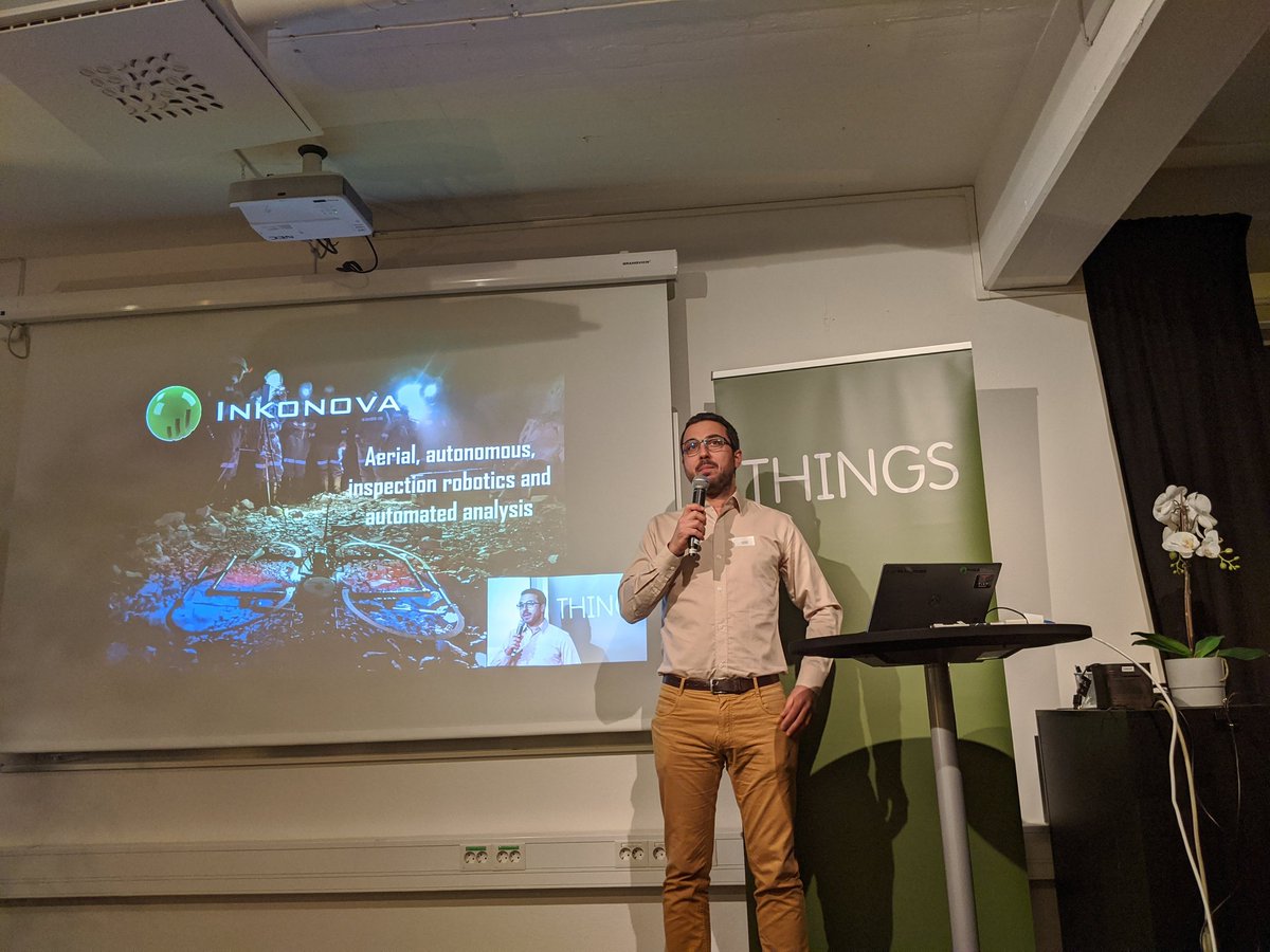 STHLMthings's tweet photo. @Inkonova CEO Pau Mallol at Get-On-Top-Of #Robotics talking about how their #drones are making an impact in inaccessible mines. The drones provide real-time data whilst scanning the interior of the mine. #mining  #3dscanning #deeptech #batonomousdrone @magnusmelander https://t.co/v8W9LJmyj7