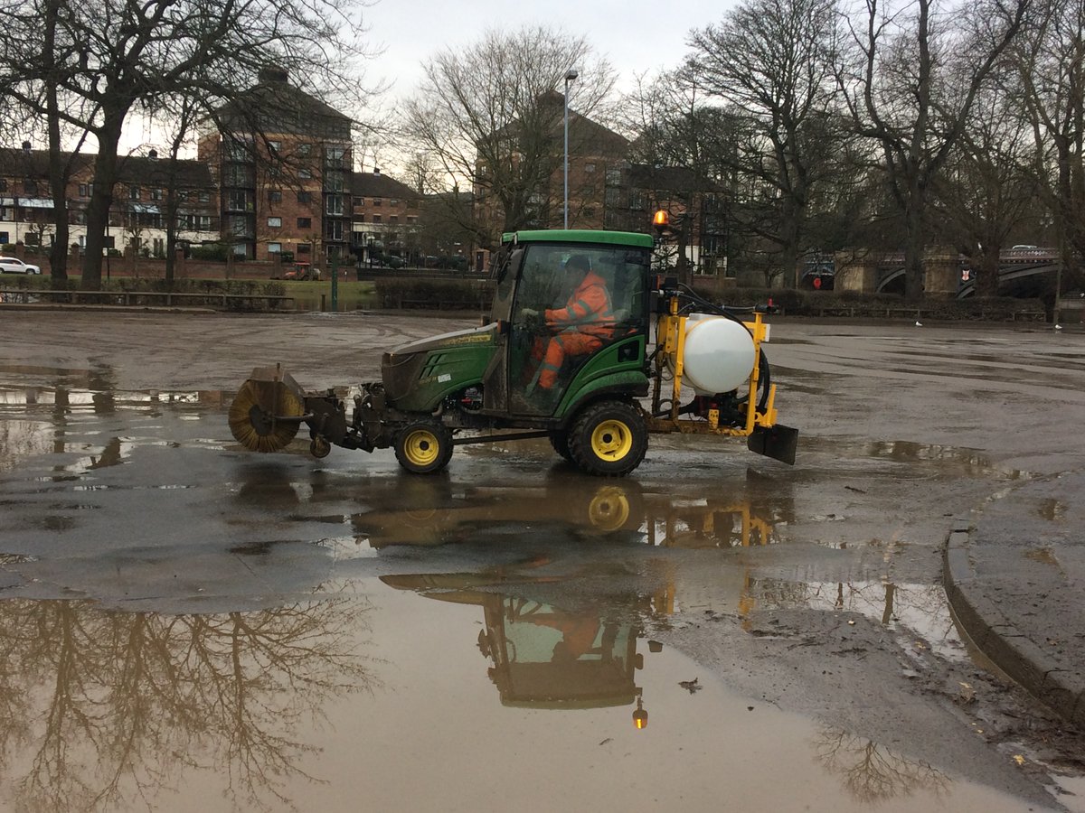 CityofYork's tweet photo. Our frontline crews are now focussing on the flood clean up operation. They're currently cleaning St George's Car Park in the city centre. York #OpenForBusiness https://t.co/titpQ9gawi