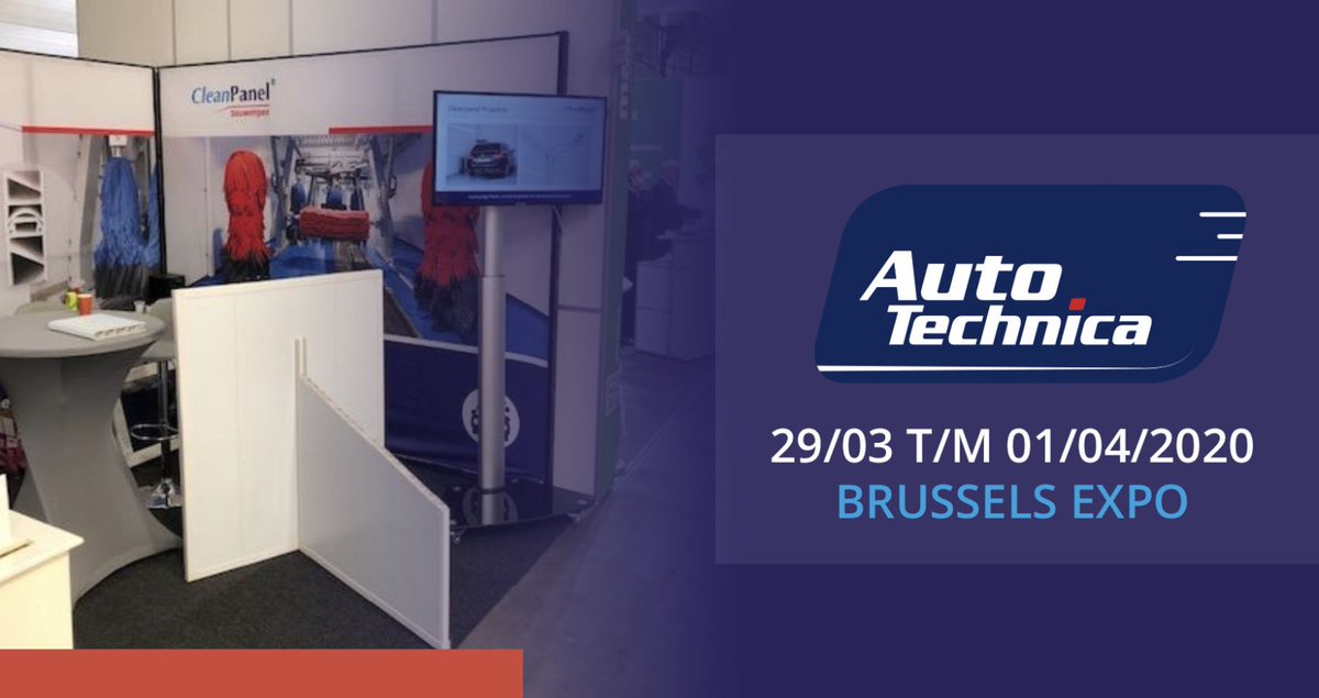 Bezoek ons van 29 maart t/m 1 april op de Autotechnica beurs in Brussel, België. De grootste automotive beurs in de BeNeLux. Onze adviseurs vertellen u graag meer over de mogelijkheden van de Cleanpanel kunststof wand- en plafondpanelen. Hal 5, stand CW504. #autotechnica