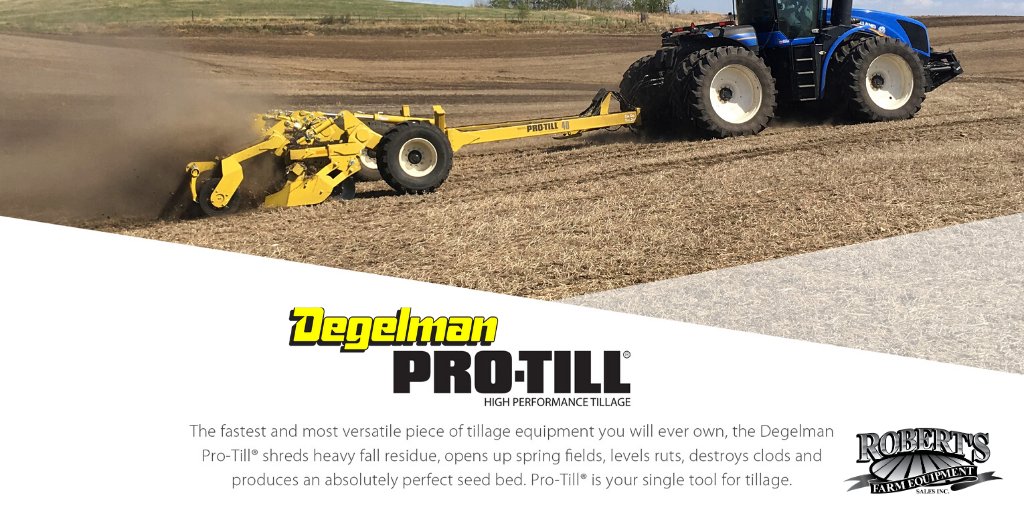 RobertsEquip_'s tweet photo. With warm temps and snow melting only means #SpringTillage will be here before we know it! The @Degelman_Can Pro Till is Designed to shred heavy fall residue, open up spring fields, level ruts, destroy clods and produce an absolutely perfect seedbed #RFE #Tillage https://t.co/yhIcL8NtBd