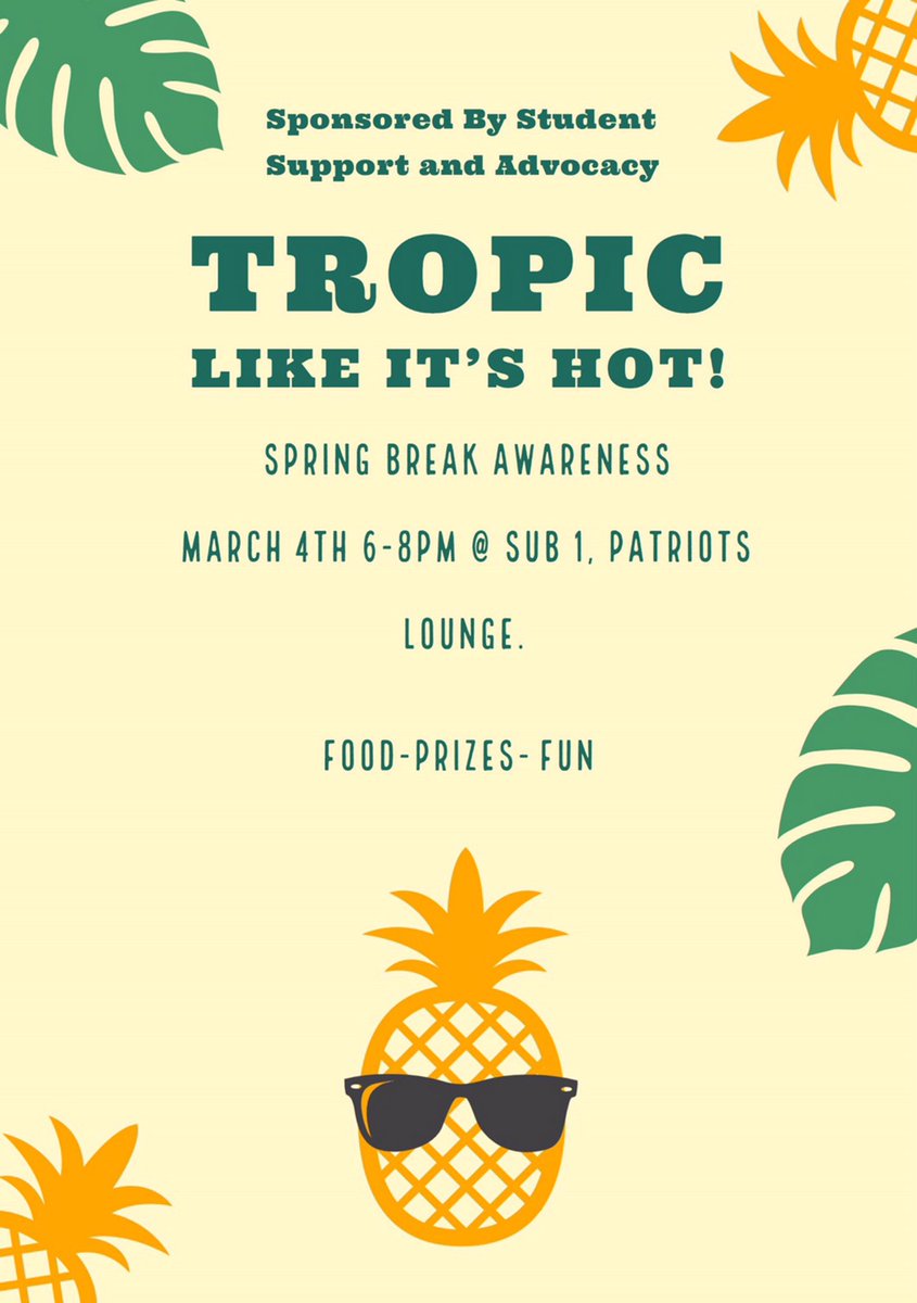 bensale384's tweet photo. Don’t go into spring break with the sun in your eyes! Stop by on March 4th! @SSACGMU #MimsPR #ssbaw https://t.co/Cg9XVH98tk