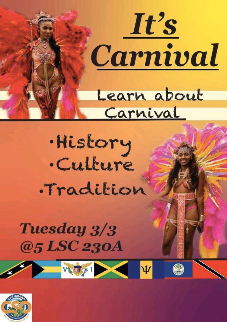 SHSU_ASA's tweet photo. Pull to #CSOTuesday at 5 and learn about Carnival from our Queen @un_0riginal !!! https://t.co/xKHjBLjA90