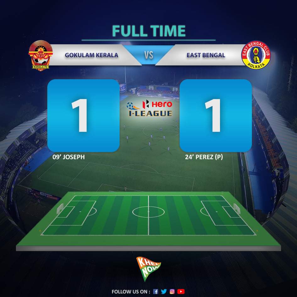 KhelNow's tweet photo. FULL TIME: @GokulamKeralaFC and @eastbengalfc share the spoils in a game that saw the hosts reduced to nine men in the final few minutes!💯 #HeroILeague #IndianFootball #LeagueForAll #GKFCQEB https://t.co/HDJMet6JdC
