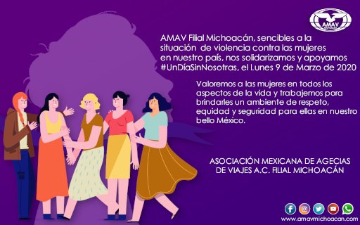 AmavMichoacan's tweet photo. En AMAV Filial Michoacan nos sumamos al Paro Nacional “Un Día Sin Nosotras” 👩‍🦰👩🏼‍⚕👩🏽‍🏫👩🏼‍🎓👩🏾‍🌎

#NoMásViolenciaHaciaLasMujeres
#SoyAMAVMichoacán https://t.co/q3wJ8U1vgA