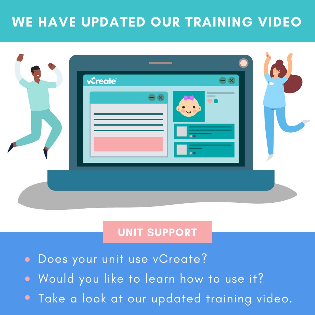 vCreateNICU's tweet photo. We've given our online training video a little makeover! To access it simply log in to vCreate and click on: Get Help ➡️ Training. For further support you can ask your unit Champions or DM us and we'll put you in touch with Nikki, our Unit Support superstar 🌟 #Training #Support https://t.co/BepCQtzxvV