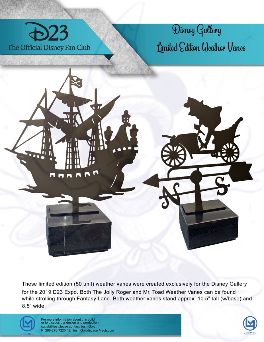 LaserMachUSA's tweet photo. Last year we created these beautiful replica weathervanes for the D23 Convention. Both pieces were limited to just 50 units and sold out quickly. #D23Expo https://t.co/FUbZZdFx2n