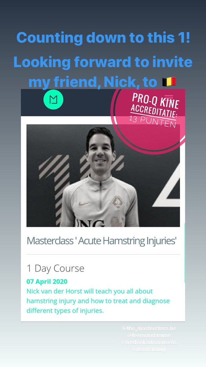 The Masterclass (@masterclass_be) on Twitter photo Op 7/4 komt <a href="/Mr_vd_Horst/">Nick van der Horst</a> naar 🇧🇪! Nick komt vertellen over « Acute hamstring injuries »! Mis deze gelegenheid niet! Alle info op: themasterclass.be 🎯 Op 7/4 komt <a href="/Mr_vd_Horst/">Nick van der Horst</a> naar 🇧🇪! Nick komt vertellen over « Acute hamstring injuries »! Mis deze gelegenheid niet! Alle info op: themasterclass.be 🎯