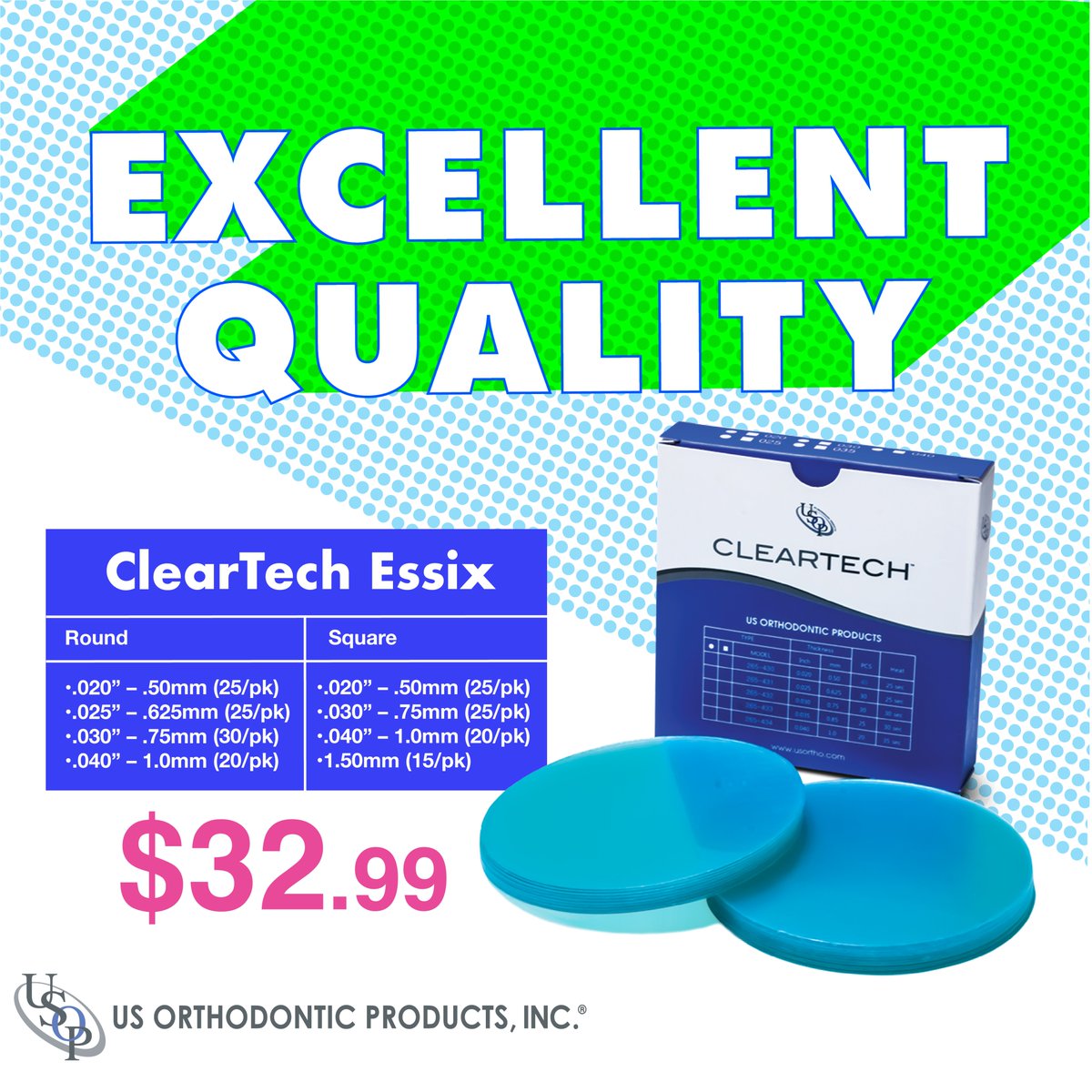 USOrthoProducts's tweet image. Looking for some Essix material? We have booth square and round available for your office! Give is a call today or visit our website usortho.com. #essix #dental #dentist #smile #ortho #orthodontics #braces #retainer #promo