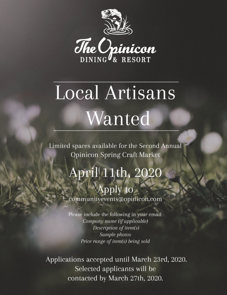 Attention incredible crafters!  Warmer weather is coming and we are now accepting entries for the second annual🌷Opinicon Spring Craft Market🌷on April 11th.

🌼 Details in the poster 🌼

#craftmarket #artofinstagram #chaffeyslock #discoverON #opiniconadventures