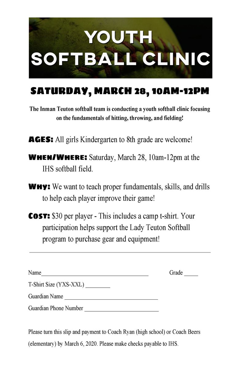 TeutonSoftball's tweet photo. The Lady Teutons are putting on a youth clinic this year! 🥎 If you are interested in attending, you can email Coach Ryan at bryan@usd448.com! We are so excited for this day of fun and fundamentals! #LTSB https://t.co/C16OMXGugj