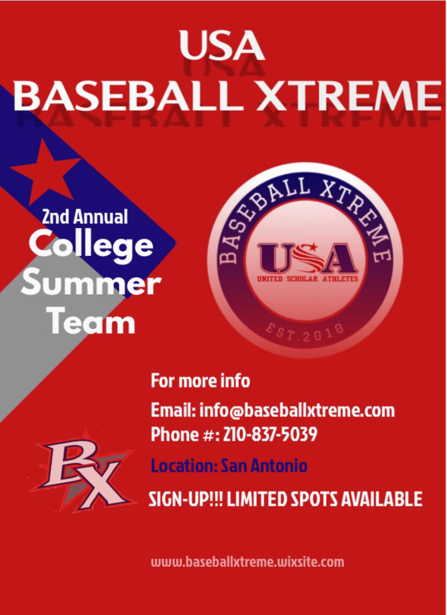 baseball_xtreme's tweet photo. USA Baseball Xtreme is joining the Austin Select Baseball Summer College League, games will be taking place in SA! If you are interested and need a team to play on this summer competitively, sign-up in the link below⬇️
https://t.co/TLcTqFPx3k https://t.co/sEOzjxHCuZ