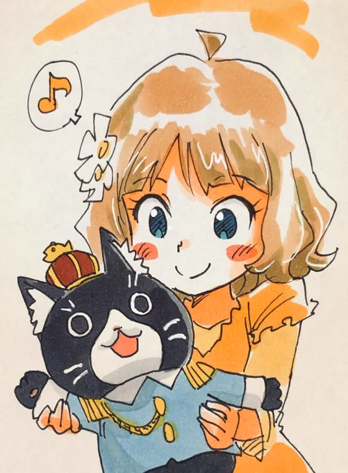 今日の桃子ちゃんセンパイ。のラクガキ。センパイ。とネコさん人形。 