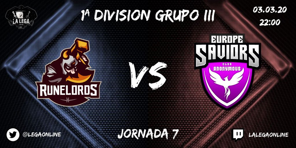 LegaOnline's tweet photo. Abriremos stream con un intenso duelo en el Grupo III de la 1ª División, jugándose el primer puesto de la tabla
⏰22:00 @runelords🆚@EuropeSaviorsCB
💻@yag012
🎙️ @Manutomgaming
🎙️ @Dodi__Lol
https://t.co/DRVIREcyoY
#LaLegaJ7 #LegaStream https://t.co/OOeSte0AgQ