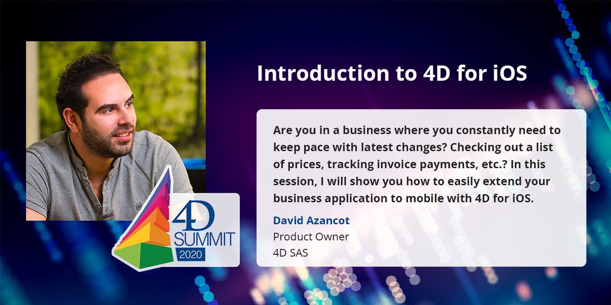 4Dsoftware's tweet photo. ๐ข Looking to learn about 4D for iOS? Attend our breakout session at the #4DSummit 2020 in #Paris or #Chicago to see how to easily extend your #business #applications to mobile with #4DforiOS.
๐ด Register today at: https://t.co/DLzT0LVYpC https://t.co/bKpHOlmInV