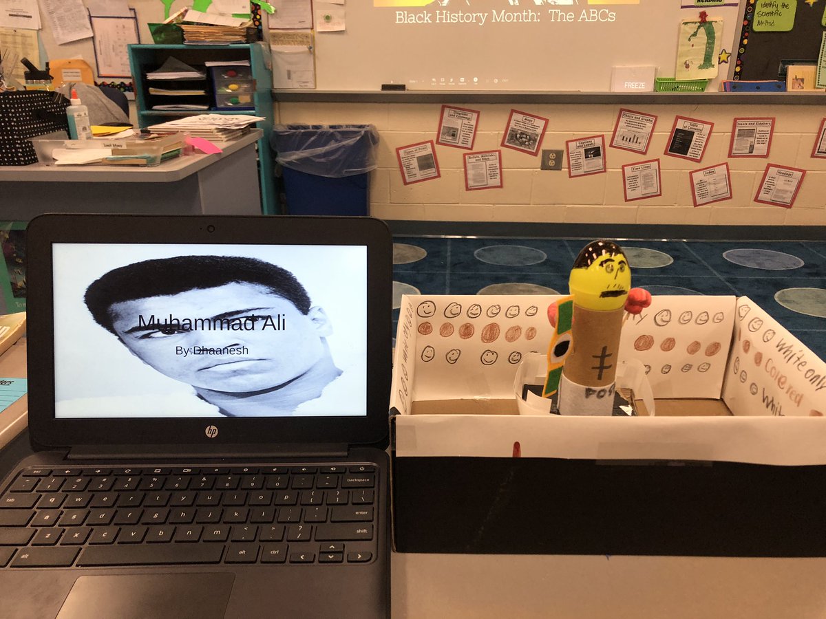 sierotowiczBC's tweet photo. After researching famous African Americans last month, students finally got the opportunity to learn even more through their friends’ creative projects! It was a successful museum walk! @jaime_maccarone    @LRogolAP https://t.co/Mfar6HReFp