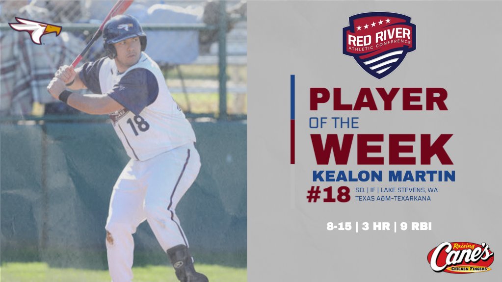 RRACsports's tweet photo. Kealon Martin of @tamut_athletics was named RRAC baseball player of the week for Feb. 24-March 1. https://t.co/BeUkLNLVpS