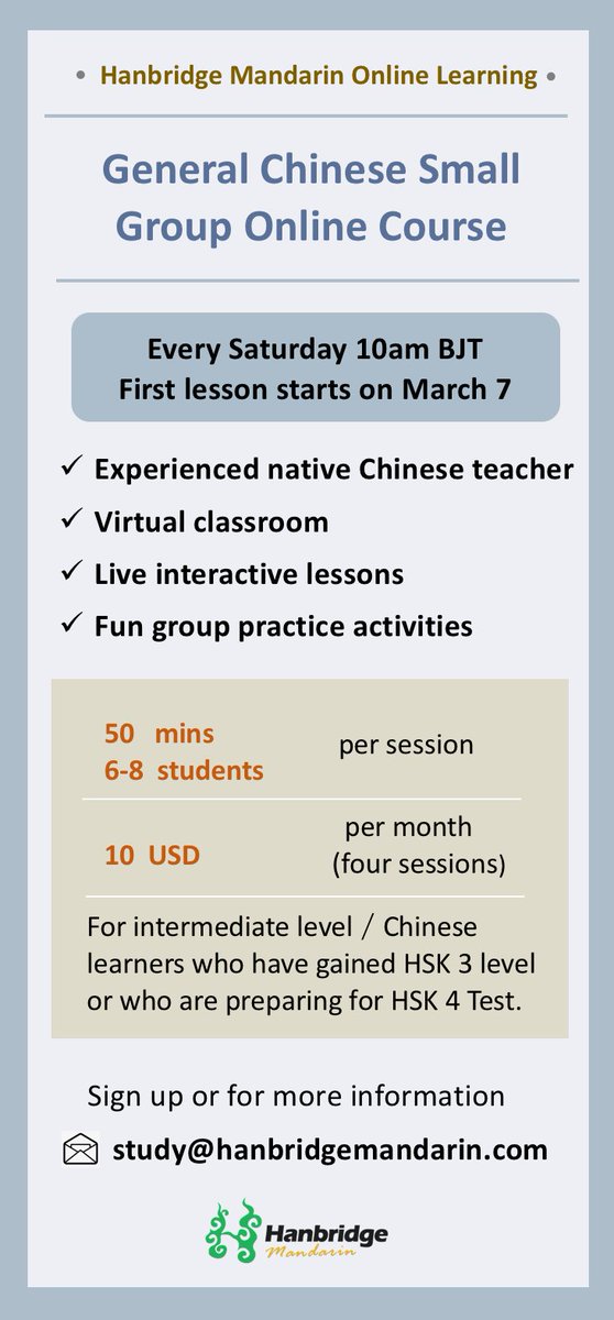 HanbridgeOnline's tweet photo. 👏10 USD for 4 online live lessons! 
👍Interact with a native Chinese teacher; do fun class activities with your peers! 
Sign up or for more information, email study@hanrbidgemandarin.com 
#chinese #mandarin #learnchinese #learnmandairn #chineselanguage #chineseonline https://t.co/PgD2Mx0dph