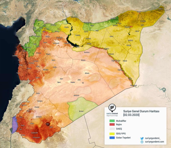 opspringshield's tweet photo. #Map #Syria Latest Situation in Syria on Map [03.03.2020] 

#OperationSpringShield
#BaharKalkanıOperasyonu https://t.co/lHLEKlQWWb