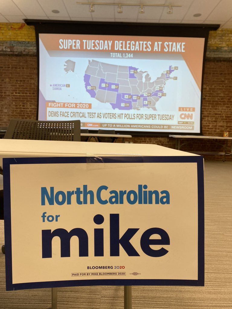 Ed2020Bloomberg's tweet photo. I made a quick stop in Durham, North Carolina to check on our Super Tuesday progress.

#GetItDone #Bloomberg2020 #ILikeMike https://t.co/eGQJueF0p1