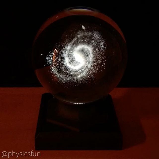 PhysicsfunE's tweet photo. The Milky Way in a Sphere: the distribution of stars in our home galaxy, laser etched into a crystal sphere, according to the most recent telescopic surveys and mappings- including the stars in the Sagittarius Dwarf Galaxy (a small galaxy that is simulta… https://t.co/80jaOKFplZ https://t.co/lRFnEOj1L1