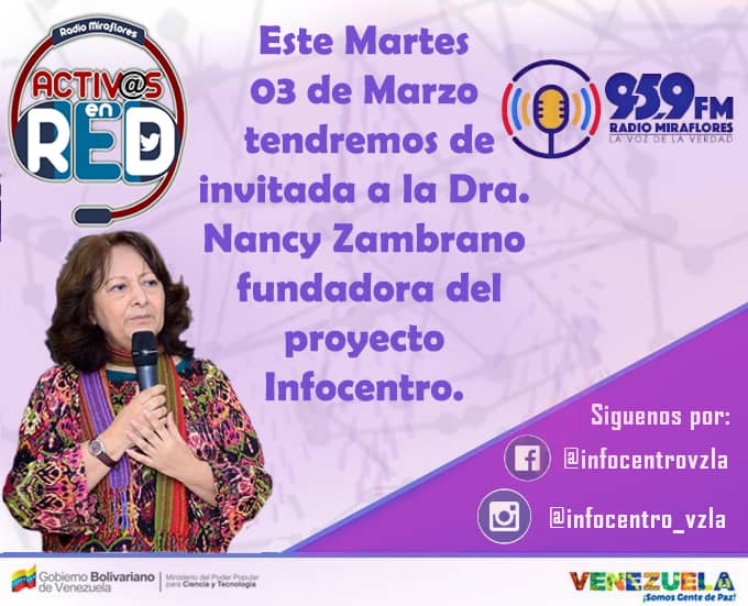 Lasteni_S's tweet photo. #RadioMirafloresEnTáchira contando con la participación especial de Nancy Zambrano, fundadora del Proyecto Infocentro. @InfoOficialVe @l_larosave @Gabrielasjr ! ! ! Activados desde Trujillo. !!! https://t.co/t4CmLKuW9y