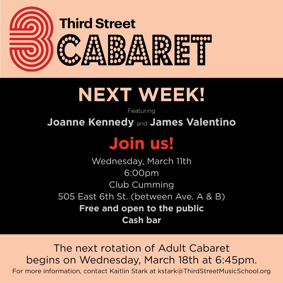 Are you thinking of singing for the spotlight? Come get a taste of what our adult cabaret class is all about at our #cabaretperformance at @clubcumming on Wednesday, March 11th at 6PM! #nycevents
