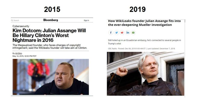 . @MonsieurAmerica reminded us that in 2015, right when the 2016 elections were ramping up, Kim Dotcom warned that Julian Asssange would be Hillary's worst nightmare. https://twitter.com/MonsieurAmerica/status/1233975673548460034?s=20