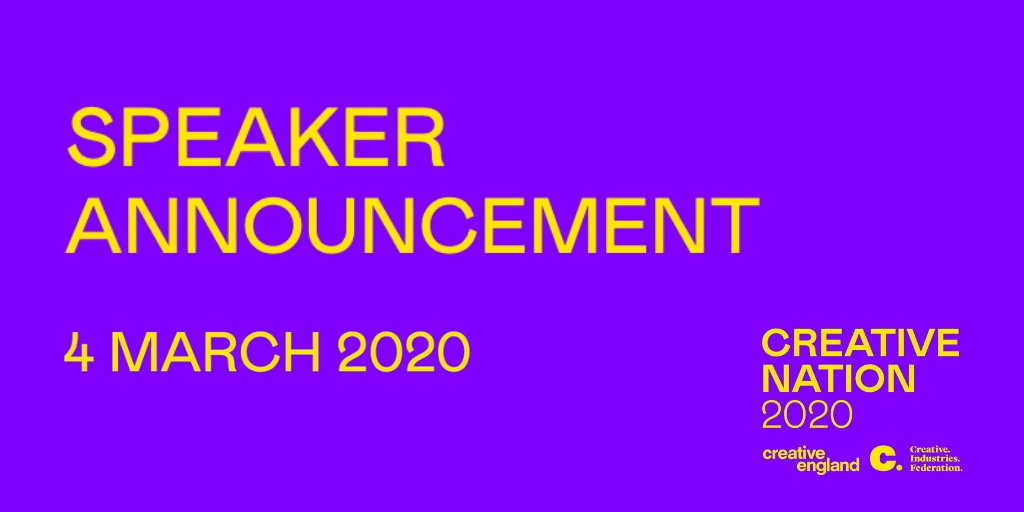 CreativeUK_News's tweet photo. Check back here tomorrow for our first wave of #CreativeNation2020 speakers https://t.co/5ykMnXC32t