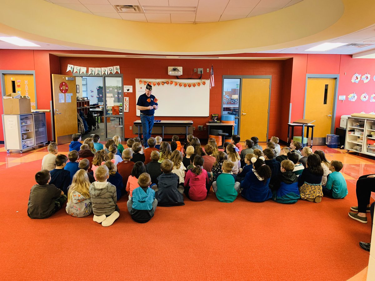 Mrs_Sidor's tweet photo. 2nd graders are enjoying the Flag Presentation by the American Legion this morning! 🇺🇸 @WolfCreekElem @GolubskiMiss @MrsSarahDwyer https://t.co/bTc8mvGjwy