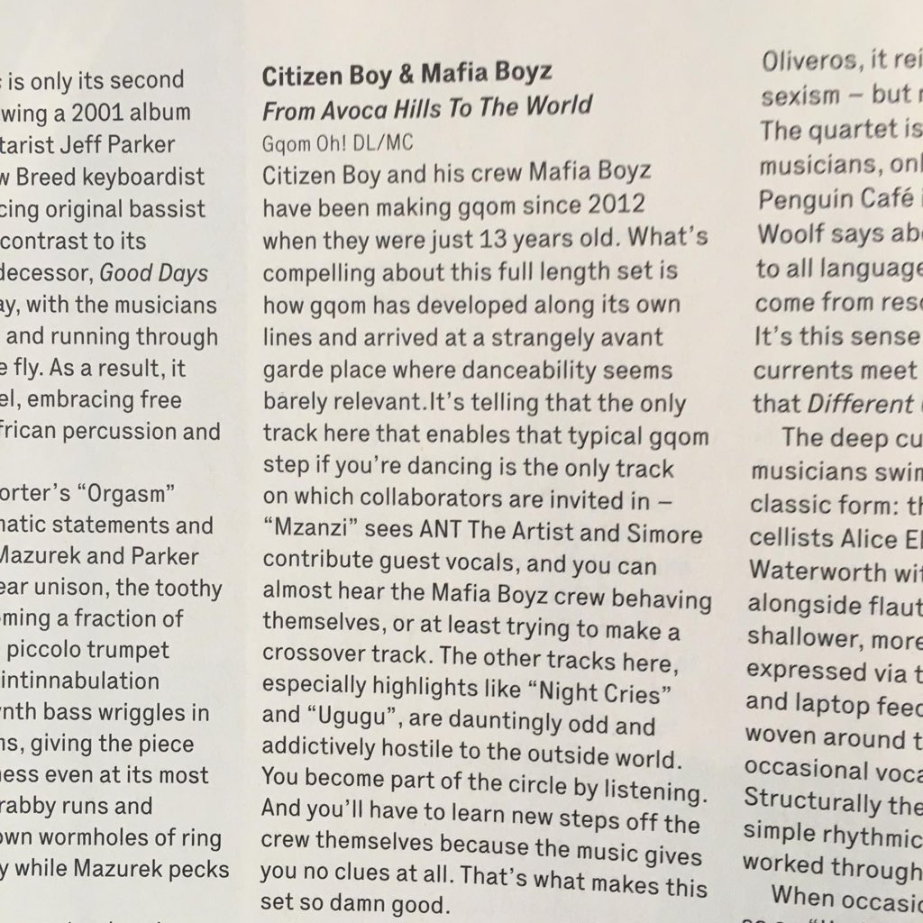 Citizen_BoySA's tweet photo. ‘From Avoca Hills to the World’ got a beautiful review on @thewiremagazine ✨✨
Go check out our mixtape x @MafiaBoyzSA1 OUT NOW on @gqomubhenga ‼️‼️‼️
#linkonmybio #music #thewire #gqom #fromavocahillstotheworld #fahttw https://t.co/j9wzkN5RlT