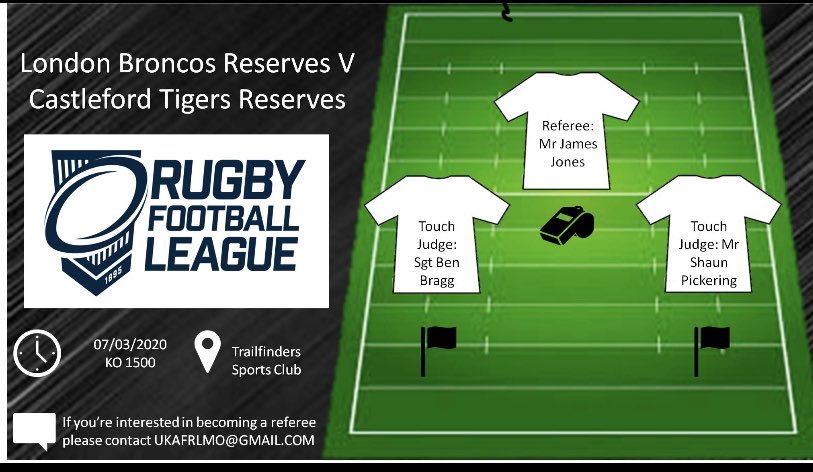 ukafrlmo's tweet photo. Congratulations to @ben_bragg for his appointment to the Broncos v Cas Tigers reserve fixture. #UKAFRL #UKAFRLMO #RFL https://t.co/TpucJcPsc3