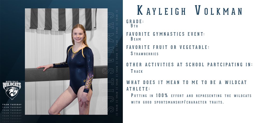 RFHSGymnastics's tweet photo. Tune in EVERY TUESDAY to learn about one of the gymnasts that make up your Wildcats Gymnastics Team! https://t.co/ABpagBKeDb