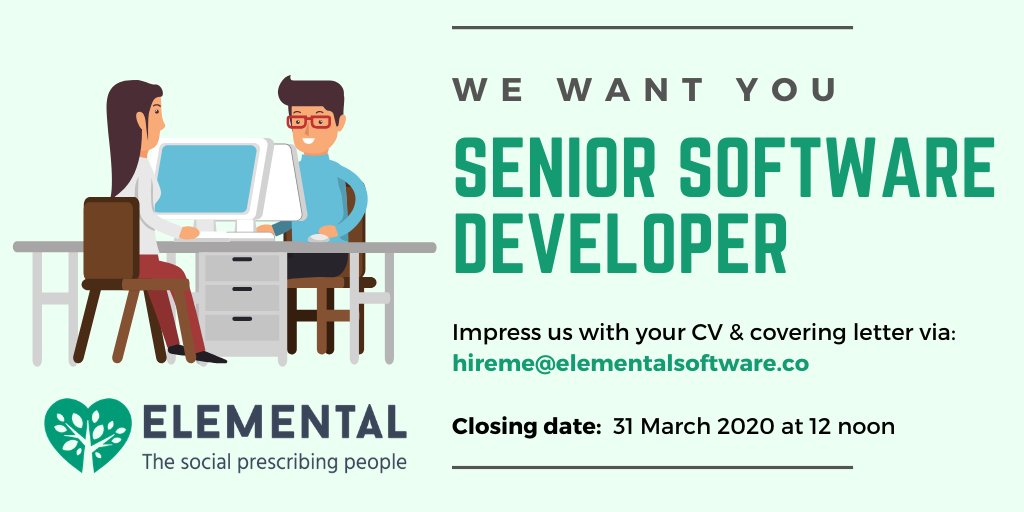 AccessElemental's tweet photo. 📢Our ever growing team is about to get bigger with the recruitment search for a Senior Software Developer.

Would you be perfect for this role? Join our award-winning team, taking #socialprescribing to the next level! 👩‍💻👨‍💻

🔗 For more details: https://t.co/o8kGkXmQp7 #jobfairy https://t.co/4p6RXrsnZt