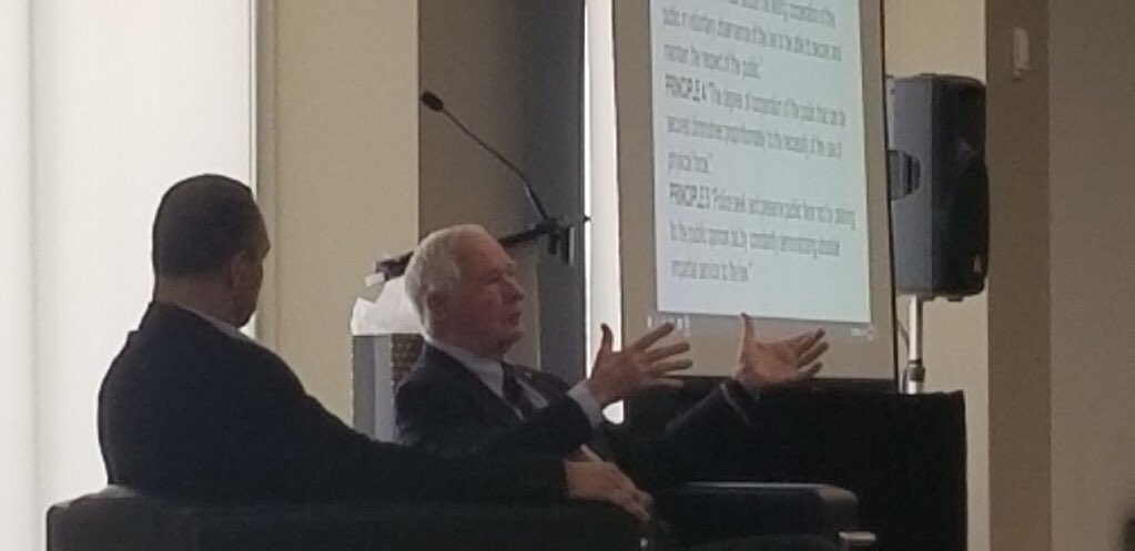 DRRmatters's tweet photo. Honoured to have the opportunity to learn from Canada's 28th Governor General, the Rt. Hon. David Johnston, in discussion with our very own @OPSChiefSloly, at today’s @OttawaPolice Joint Senior Officers, S/Sgts &amp; Managers meeting. https://t.co/Eve2Ko0lss