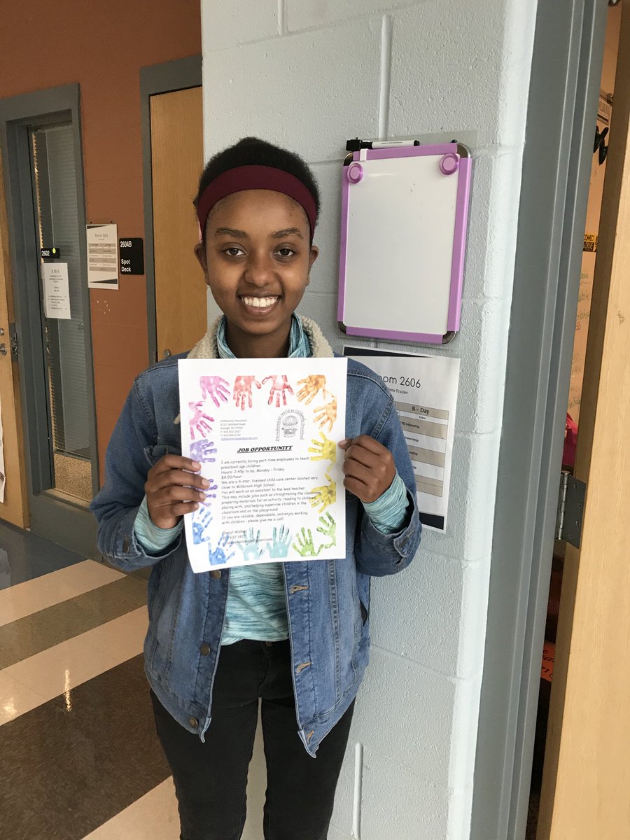 mhscareersvcs's tweet photo. Melal just got hired with Childworks Preschool. She is so excited for her first job! https://t.co/Jopqxmo50u
