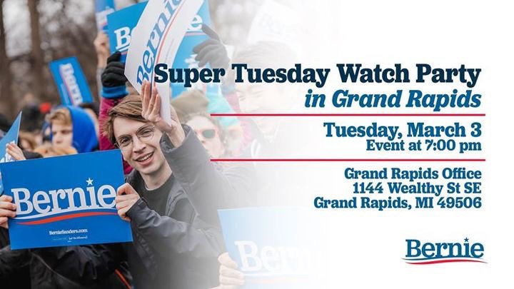 Blackmare00's tweet photo. #BigUs #Michigan

Super Tuesday Watch Party 🎉 

    in Grand Rapids for #Bernie2020 

🔹Tuesday, March 3
🔹7pm

Grand Rapids Office
1144 Wealthy St SE
Grand Rapids, MI 49506

#NotMeUs #VoteBernie #SuperTuesday 

#MIPrimary #March10 

RSVP: https://t.co/JJFosK5mkK https://t.co/WpiZ43CcGW