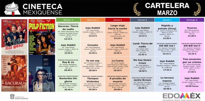 CulturaEdomex's tweet photo. Hoy inicia el Ciclo #QuentinTarantino, con la proyección de “Bastardos sin gloria”, a las 20:30 horas en la @CinetecaEdomex, que proyectará e trabajo de esta gran director de 3 al 18 de marzo. https://t.co/x04UkaRwme