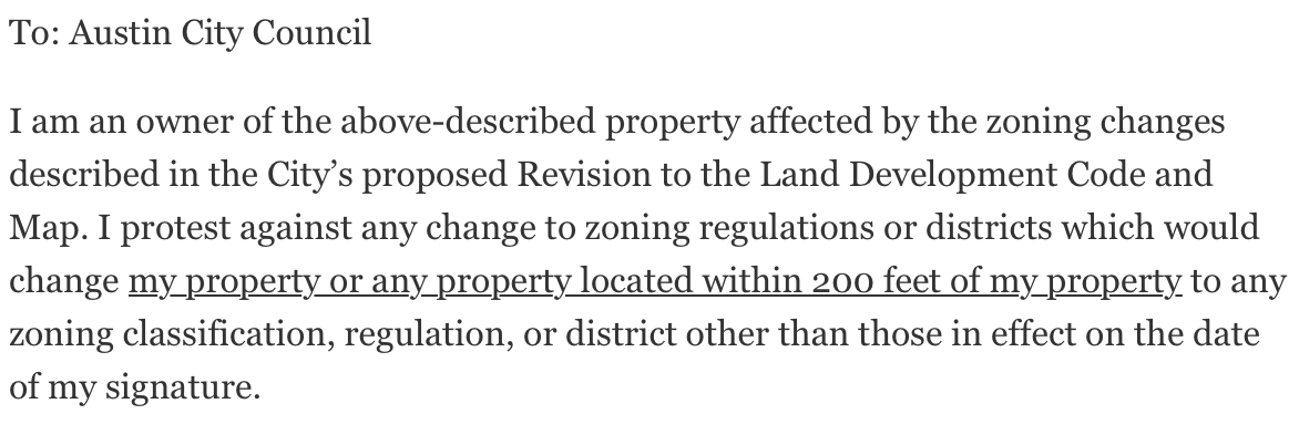 CodeNOatx's tweet photo. Any #Austin property owner can file a #zoning protest: businesses, landlords & #CondominiumAssociation. You have rights, too, although #ATXcouncil doesn't want you to use them.
https://t.co/aNKFt5oTkC https://t.co/A8S7CfYXgk