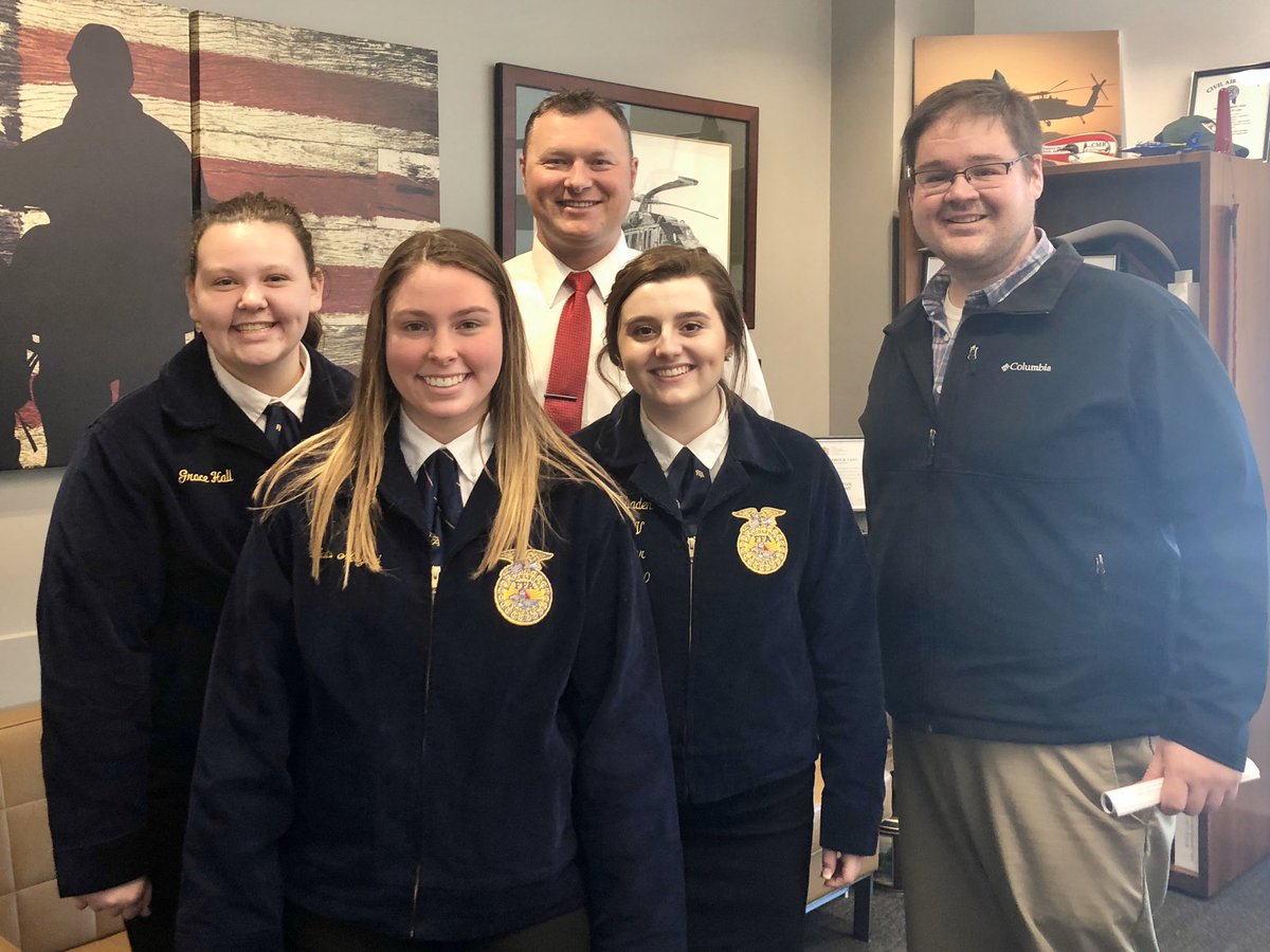 Members of <a href="/WillmarFFA/">Willmar FFA</a> stopped by to meet with me at the State Capitol today. We talked about their awesome successes &amp; the value of ag education in our schools. Thanks to Kaitlin, Julia, Grace, and adviser Lance Brune for making the trip! <a href="/MNFFA/">MN FFA Association</a> #mnleg