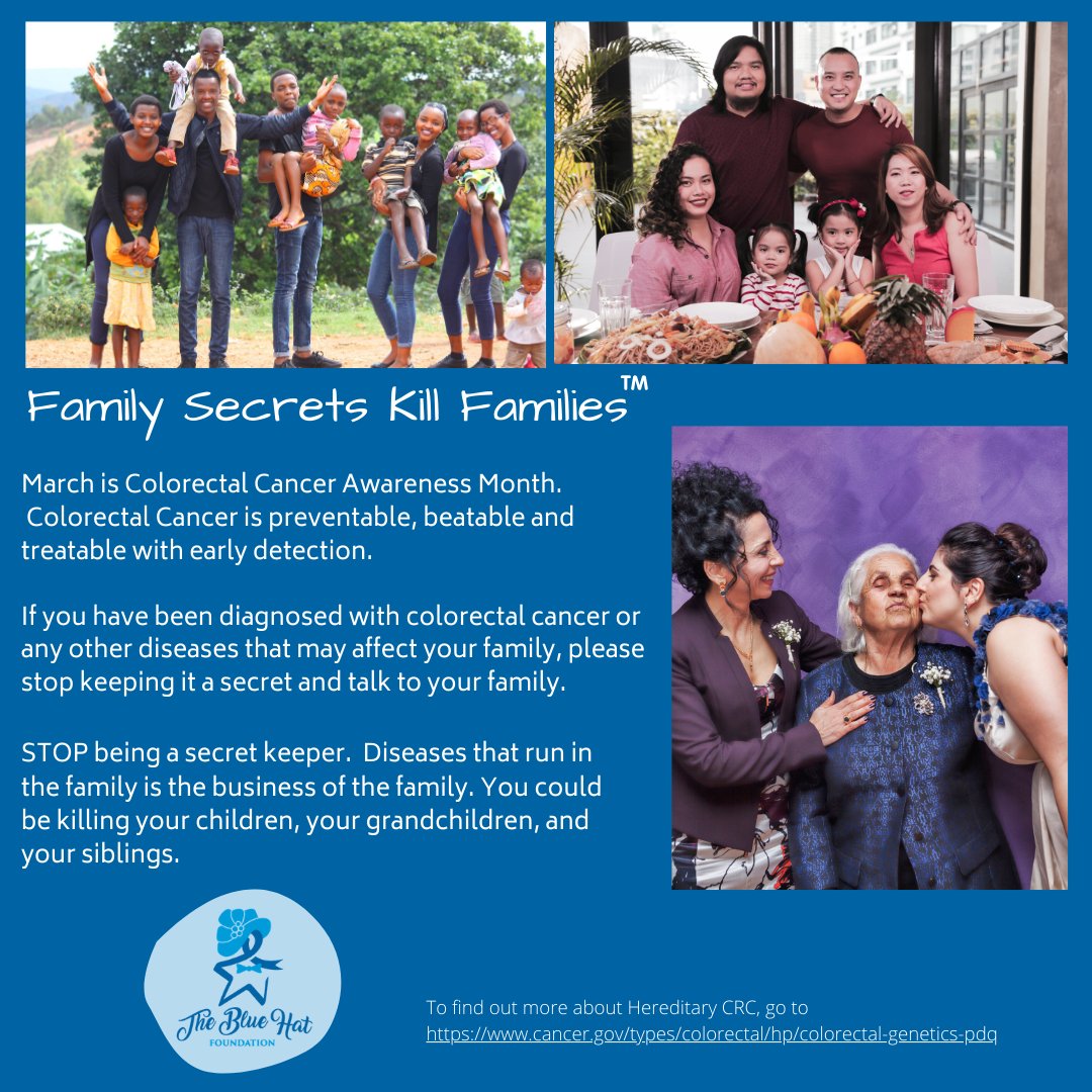 March is Colorectal Cancer Awareness Month.  
#genetics #getscreened #FamilySecrets #genetictesting #blluehats4colons <a href="/BlondeScientist/">HMB</a> <a href="/HHampel1/">Heather Hampel</a> <a href="/UICancerCenter/">University of Illinois Cancer Center</a> <a href="/UCCancerCenter/">UChicagoCancerCenter</a> <a href="/LurieCancer/">Lurie Cancer Center</a> <a href="/EKing719/">“Get Screened” King-Mullins, MD</a> <a href="/NIMHD/">Health Disparities</a> <a href="/NCCRTnews/">ACS National Colorectal Cancer Roundtable</a>