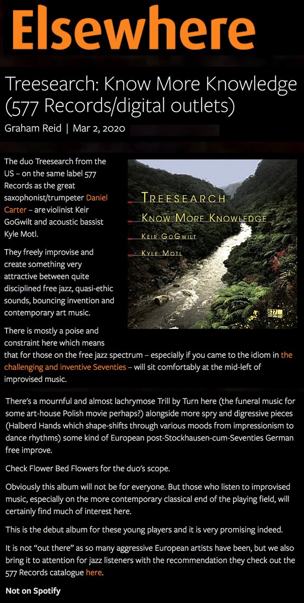 577Records's tweet photo. Beautiful review from New Zealand for @TreesearchMusic  “Know More Knowledge” is the debut album by Treesearch (@KGogwilt  &amp; Kyle Motl) out now via 577 RECS

#musicians #strings #violin #treesearch #newalbum #avant #experimental #577recs #577records #avantgarde #music  #NewYork https://t.co/jAefvudHjr