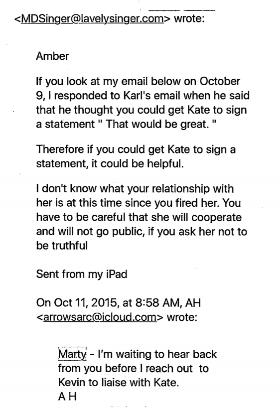 Amber Heard is also no stranger to falsifying documents for court. Emails between her and her lawyer (also, strangely, Johnny Depp's lawyer in the divorce) that were included in Kevin Murphy's declaration.